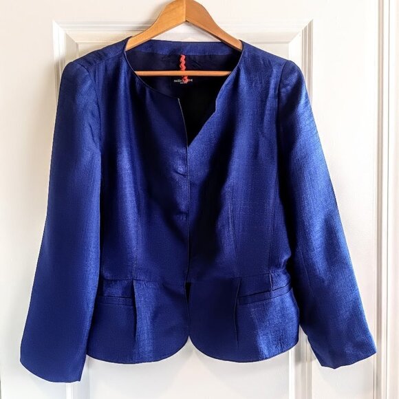 Piazza Sempione Blue Italian Silk Peplum Jacket - Picture 1 of 8